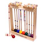 AmishToyBox.com Deluxe Croquet Game Set - 8 Player - with Wooden Stand (Eight 32" Handles)