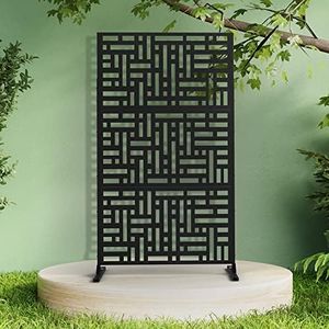 Elevens Outdoor Decorative Privacy Screens and Panels, 75" H x 35" W Freestanding Metal Divider Set with Stand, Laser Cut Privacy Metal Fence Screens for Porch Deck Patio Garden