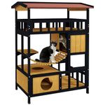 PawHut Outdoor Cat House Wooden Cat Shelter, 4 Tier with Suspension Bridge, Balcony, Escape Doors Water-Resistant Roof, for 1-2 Cats