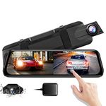 AZDOME 2.5K Mirror Dash Cam, Built-in GPS 10" Split-Screen Display Rear View Mirror Camera, Night Vision 170° FOV Dual Backup Camera with Sony Sensor, Loop Recording, Parking Mode, 32GB Card (PG02S)