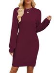 FARORO Womens Crew Neck Long Sleeve Sweaters Dresses Fall Winter Wine Red Oversized Chic Pullover Dress Maternity Loose Baggy Warm Sweater with Pocket