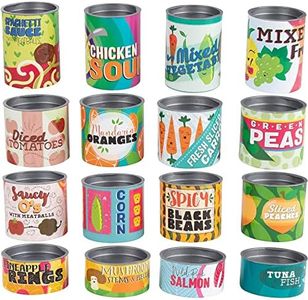 Juvale Set of 16 Toy Food Cans for Kids Pretend Play Grocery Store Stackable Accessories, Supermarket Playset