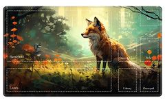 EDGFRTOIO Playmat with Zones for MTG Card Game Playing, Game Mats Tabletop Magic Play Mats 24"x14" Commander Deck Gaming Desk Duel Mat Card Gameplay Mats for Beginner, Forest Fox