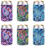 QualityPerfection Can Cooler Sleeve (6 Pack) 12 Oz Neoprene Collapsible Cooler Can, Insulated Can Holder, 4mm Thick Beer &Soda Can Cover, Cooler Can Covers (Paisley)