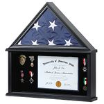 Zmiky Burial Flag Display Case - Large American Flag Solid Wood Display Case Fits a 5 X 9.5 Flag Folded Military Shadow Box Flag Display Case with Certificate Holder Black Finish