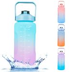 GOXIFACA Sports Water Bottle, 2 Litre Motivational Water Bottle with Time Markings, BPA Free, Detachable Straw, Lock Cover, Leak Proof, One-Click Open, for Gym, Cycling, School, Hiking