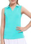 FitsT4 Sports Girl's Sleeveless Polo Shirts Kids Golf Tennis Tank Tops UPF 50+ Lightweight Quick Dry Equestrian Horse Riding Workout Uniforms Sky Blue S