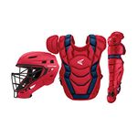 Easton Elite X Baseball Catchers Equipment Box Set | Intermediate | Red/Navy | 2020 | Large Helmet | Chest Protector | Leg Guards | NOCSAE Approved for All Levels of Play