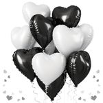 Black White Heart Balloons, 18 Inch Black and White Heart Balloons Large Black White Heart Shape Mylar Balloons Black and White Helium Foil Balloons for Wedding Birthday Graduation Engagement