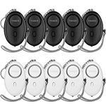 Taiker Personal Alarm, 10 Pack 140DB Emergency Self-Defense Security Alarm Keychain with LED Light, Black/White, 6 inches, 2 inches, 2.64 inches, 1 AA Battery, 606.11 feet Range, Touch Control