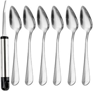 WXJ13 7 PCS Grapefruit Spoons and Grapefruit Knife, Stainless Steel Grapefruit Dessert Spoon Serrated Grapefruit Utensils Tools for Citrus Fruits Kiwi Lemon Desserts Salads