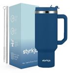 styrkja 40oz Tumbler with Straw and Lid and Handle, Thermal Cup with Straw and Lid for Adults, Leakproof Travel Mug with Straw and Handle, Insulated Travel Coffee Mug, Leak Proof, Blue