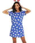 ENJOYNIGHT Womens Nightgown Cotton Sleep Shirt Femme Nightshirt Short Sleeves Pajamas Night Dress (Large, BL-Bear)