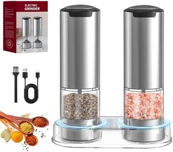 TAVADA Molinillo Pimienta Electrico, [Juego de 2] Molinillo Sal y Pimienta de Acero Inoxidable, Salero Electrico Recargable, Funcionamiento con una Sola Mano, Luz LED, Grosor Ajustable