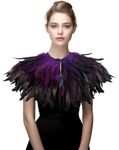 JEGERMIG Gothic Black Feather Shawl Victorian Costume Shrug Halloween Cosplay Feather Wrap Lace Neck