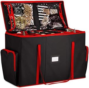ZOBER All in One Christmas Ornament Storage Box & Decoration Container - Easy Access Removable Trays, Keeps 73 Ornaments - Adjustable Extent Area for Figurines and Pockets for Decoration - Black