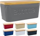 PriorityChef Large Butter Dish with Lid for Countertop, Ceramic Butter Container With Airtight Cover, Butter Keeper for Counter or Fridge, Grey Butter Holder Storage