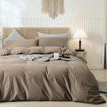 LIFETOWN 100% Washed Cotton Duvet Cover Set Linen Feel Natural Wrinkle Lightweight Comfy (California King, Mocha Brown)