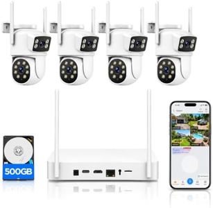 CAMCAMP Home Security Camera System Wireless Outdoor, 4 Cameras Dual-Lens PTZ with 10CH NVR & 500GB HDD, 24/7 Recording, Motion Detection Auto Tracking, Color Night Vision, 2-Way Audio, 355° PTZ, IP66