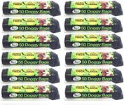 Roll of 50 Extra Strong TidyZ Black Doggy Waste Bags Dog Cat Rabbit With Tie Handle 32cm x 38cm (Pack of 12 - 600)