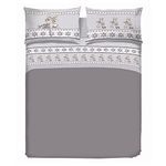 Thoughts Delicate Double Bed Set, Flannel 100% Warm and Soft Cotton, Double Bed Sheet Set 90 x 200 cm, Includes Bottom Sheets, Above and 2 Pillowcases, Made in Italy, Fantasy Reindeer Grey