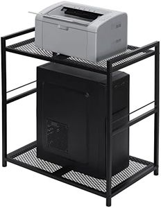 Computer Tower Stand, PC Tower Stand Metal Rolling Cart Holds up to 40lbs, 2 Tier Mobile Printer Stand with Storage Under Desk for Home & Office, Black