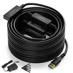 USB 3.0 Active Extension Cable 100 Feet, Long USB Type-A Male to Female Extender Cord, Built-in 3 Signal Booster Smart Chips, 5Gbps Transfer, Black USB Extension Cable with an AC Power Adapter (5V 2A)