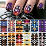 12 Sheets Halloween Full Nail Wraps Stickers, Nail Polish Strips DIY Self-Adhesive Nail Art Decals Pumpkin Bat Ghost Spider Skull Pattern with 2 Piece Nail Files for Party Decor (168 Pieces)