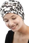 The Headscarves Beautifull Printed Bamboo Viscose Beanies with Rouched Band for Women's Chemo (HS119_SS 49) Black White