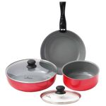 Flamingpan 6 Pieces Nonstick Cookware Set and Pots and Pans Set with Removable Handle, Dishwasher & Oven Safe, Stacked Pots and Pans for Kitchen/Camping (Red)