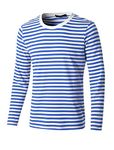 sourcing map Men's Striped T Shirt Crew Neck Long Sleeve Casual Cotton Pullover Tee Top Blue and White L