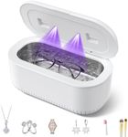 48Khz Ultrasonic Jewelry Cleaner, 30W Ultrasonic Cleaner with 2 UV Lights and Dual Brush Ports, 3 Modes Jewelry Cleaner Ultrasonic Machine with Digital Timer, 12OZ Pod for Eyeglasses, Rings, Retainer