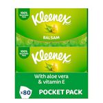 Kleenex Balsam in Handy Pocket Pack Tissues - 80 Travel Pocket Packs - Balm Tissues Protect and Soothe Your Nose when You've Got a Cold - Balmcare with Aloe Vera, Vitamin E and Calendula