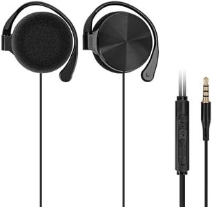 Geekria Wired Clip On Ear Headphones, Portable Hook On Ear Headphones with Microphone and Call Controller Compatible with Android, Avoid Headphone Hair (Black)