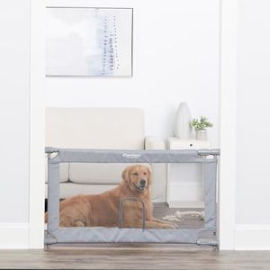 Carlson Extra Wide Gray Mesh Expandable Pet Gate with Small Pet Door, Mesh, Includes Rubber Bumpers, Doors and Hallways