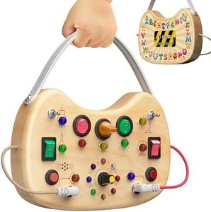 flycoost Montessori Toddler Busy Board Sensory Toys for Toddlers Wooden Autism Sensory Toy, Toddler Switch Board with 17 LED Lights for Kids 1-6 Year Olds to Develop Fine Motor Skills.