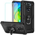 Yerebel for Redmi Note 9/Redmi 10X 4G M2003J15SC Case with Tempered Glass Screen Protector, [Military Grade] [Metal Ring] [Magnetic Support] Heavy Duty Armor Cover for Xiaomi Redmi Note 9 (Black)