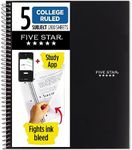 Five Star Spiral Notebook + Study App, 5 Subject, College Ruled Paper, Fights Ink Bleed, Water Resistant Cover, 8-1/2" x 11", 200 Sheets, Black (72081)