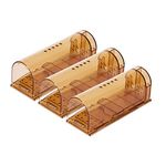 Humane Mouse Trap, Live Mice Trap, Reusable Indoor and Outside Mouse Traps, Kids/Pets Safe, Easy to Set (3, Brown)