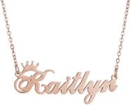 Name Necklace Personalized,Customized Script Initial Women Girl Nameplate Charm Crown Necklace Stainless Steel Pendant Necklace Chain Jewelry,Rosegold Kaitlyn Necklace