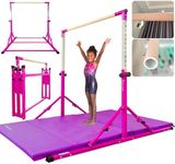 PreGymnastic Foldable Gymnastics Bar, 6FT Gymnastic Horizontal Bars, Folding Training Bar for Kids and Teenagers 3-18, Weight Limit 500 LB, Adjustable kip Bar,Children Home Gym Equipment Indoor