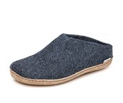 Glerups Unisex Indoor Shoe, Wool Slippers with Leather Sole, Denim