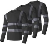 Ubon Hi Vis Shirts for Men, Safety Shirts Long Sleeve High Visibility Reflective Construction Shirts for Work Safety and Outdoor Workwear 3-Pack, Black Large