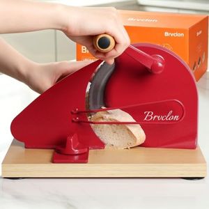 Manual Bread Slicer for Homemade Sourdough Bread, Adjustable Thickness&Metal Guide, Hand Crank Bread Slicer with Scale Line and Suction Cup, Sharp Blade, Suitable for Sourdough Bread, Etc (red)