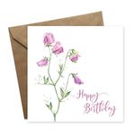 Sweet Pea Flower Birthday Card for Mum, Grandmother, Aunt, Sister, can be Personalised on Front and Inside