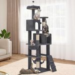 YITAHOME 75in Cat Tree Tower for Indoor Cats, Multi-Level Cat Furniture with Scratching Posts, Cat Caves, Padded Perch, Cozy Hammock, Ladder, and Plush Balls for Kittens, Pet Play House Dark Gray