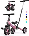 besrey 7-in-1 Toddler Bike with Parent Steering Push Handle for 1-5 Years Old Girls and Boys, Foldable Kids Push Trike, Toddler Tricycle with Removable Pedals, Height Adjustable Seat - Pink