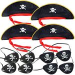 4 Pcs Pirate Pirate Captain Caps, Pirate Funny Party Hat with 8 Pcs Eye Patches for Halloween Pirate Party Cosplay Prop