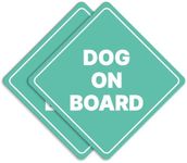 GEEKBEAR Dog on Board Car Sign - Sticker or Magnet & Color Options, Weather-Resistant - Diamond Shape 6.8 x 6.8 in (Reflective Magnet, Mint, 2 Pack)