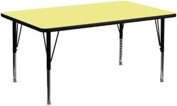 Flash Furniture Wren 24''W x 48''L Rectangular Yellow Thermal Laminate Activity Table - Height Adjustable Short Legs